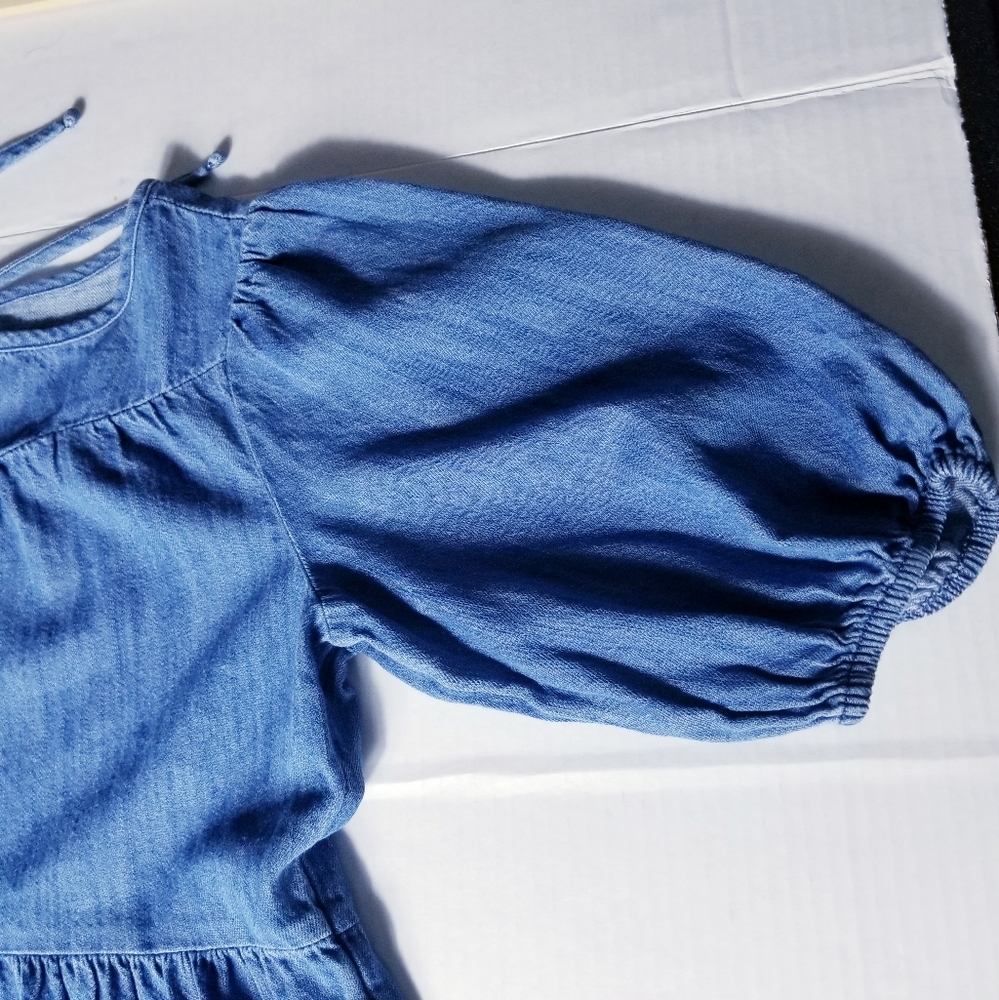 OLD NAVY GIRL'S PUFFED SLEEVES TIERED JEAN DRESS SIZE LARGE 10/12 - Picture 9 of 11